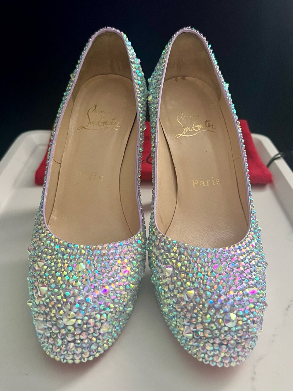Christian Louboutin Swarovski Crystal Strass Platform Heels Lilac Purple Size 36